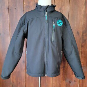 Hooey Youth Small Black & Turquoise Softshell Jacket Full Zip Waist Drawstring